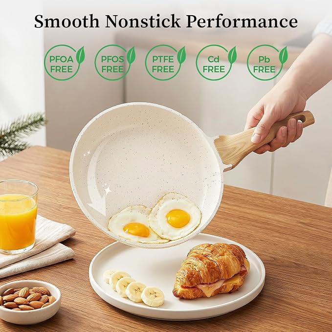 YASHE 3Pcs Granite Nonstick Frying Pan Set, Induction Ready, 8/9.5/11-Inch | Non-Toxic Omelette Pans Cookware with Stay-Cool Handle PFOA/PFOS Free Skillet Pans Set Compatible with All Stovetops
