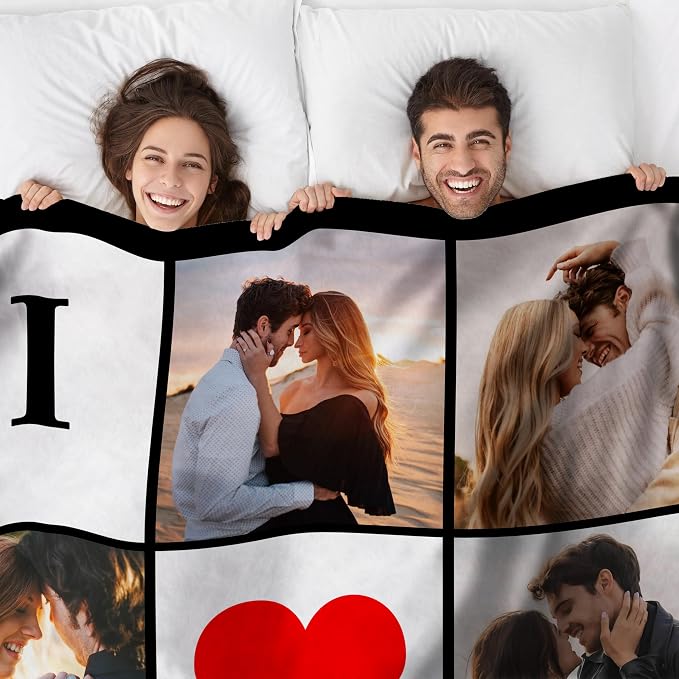 Personalized Couples Gifts for Boyfriend Girlfriend Wife Husband Him Her Mom Dad, Customized Birthday I Love You Gifts for Valentines Mother's Day Fathers Day, Custom Photo Blanket with Picture Text