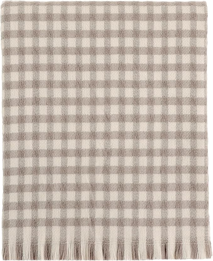 CREVENT Farmhouse Boho Knitted Throw Blanket for Couch Sofa Chair Bed Home Decoration, Soft Warm Cozy Light Weight for Spring Summer Fall (50''X60'' Plaid Tan)