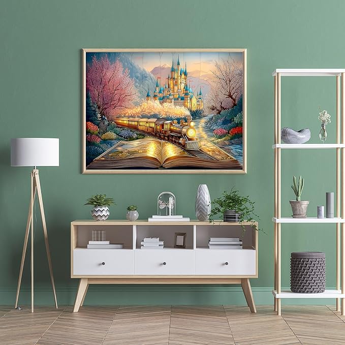 Puzzles for Adults 500 Pieces, Train Jigsaw Puzzles - Train of Fantasy, Impossible Glass Castle Puzzle for Seniors Families, 20.47x14.96 Inches, 1:1 Poster, Letter On The Back