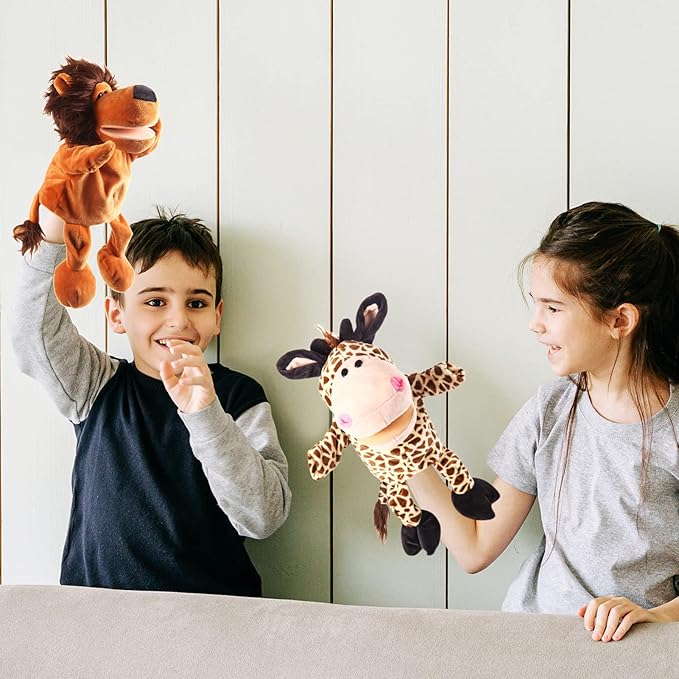 Animal Hand Puppets 10-13 Inch Giant Plush Safari Jungle Animals Hand Puppet Toys Role-Play Toy Puppets for Kids Storytelling Imaginative Pretend Play Teaching Preschool(Safari Jungle Animal)
