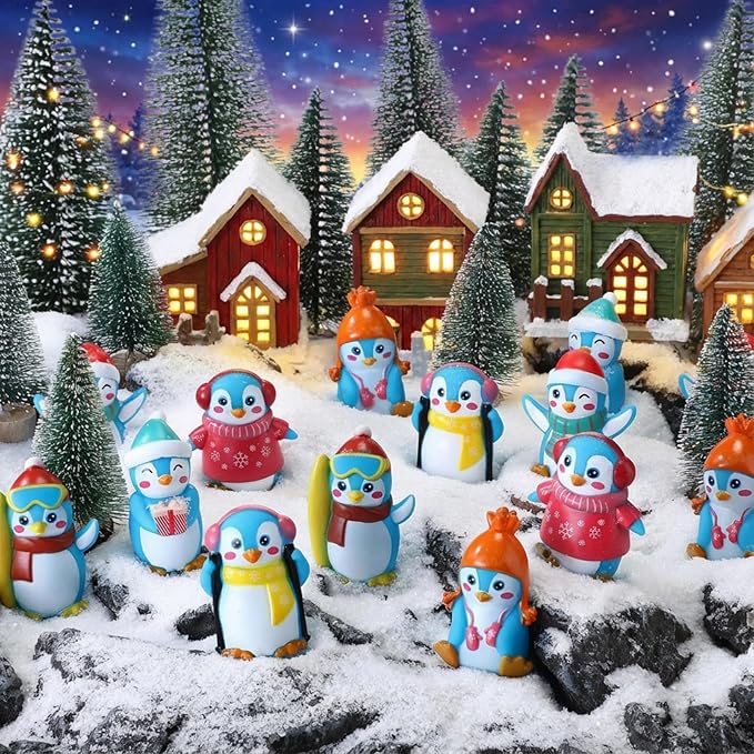 Realspring 36 Pcs Rubber Penguin Valentines for Class Bulk Glow in The Dark Winter Penguin Bath Toy Floating Rubber Animals Cute Cake Topper Gifts for Kids Classroom, Home Car Dashboard Decor (Blue)