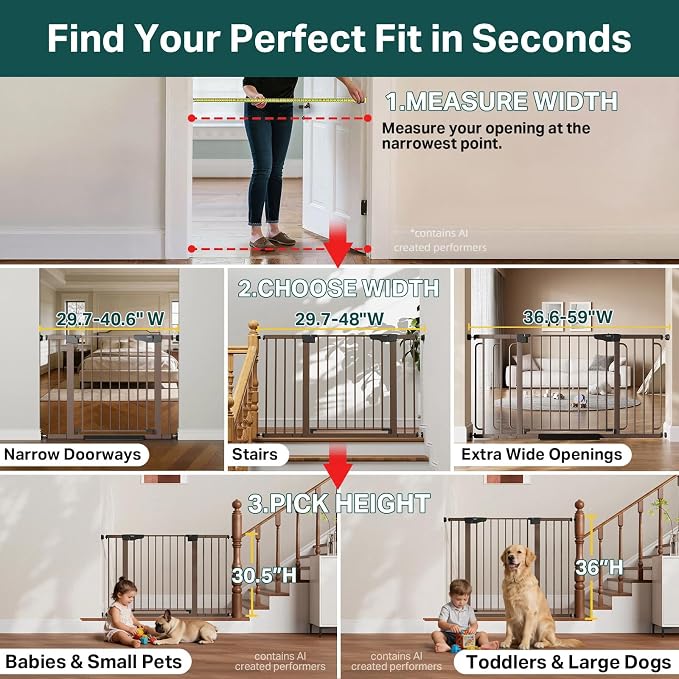 Cumbor 29.7–51.5" Extra Wide Baby Gate for Stairs, Pressure-Mounted Dog Gates for Doorways & Hallways, Auto-Close Walk-Through, No-Trip Design, Child Proof Safety, Dog/Pet Gate for Indoor Use, Brown