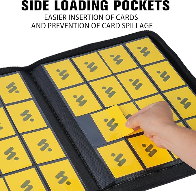 Premium 16 Pocket Trading Card Binder,1024 Card Capacity Card Binder Ringless Design with Zipper Side Loading Trading Card Album Folder for MTG, Sports Cards & TCG - Black