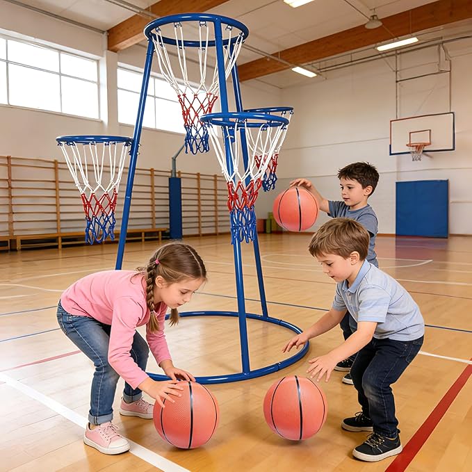 Garvee 4 Hoop Basketball Set for Toddlers, Indoor & Outdoor Play, Preschool Toy for Ages 3+, Includes 4 Basketballs and Air Pump, Fun Basketball Game for Kids
