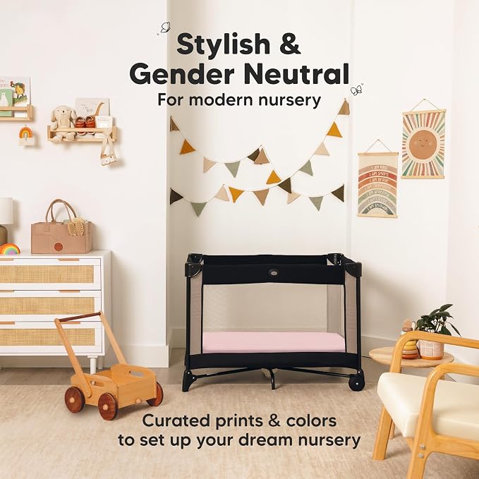 Pack and Play Sheets Fitted - 2-Pack Mini Crib Sheets for Pack N Play Mattress 38x26, Soft & Cozy, Neutral Toddler Playard Bedding, Snug Fitted Mini Baby Crib Mattress Cover Boy, Girl (Mist Rose)