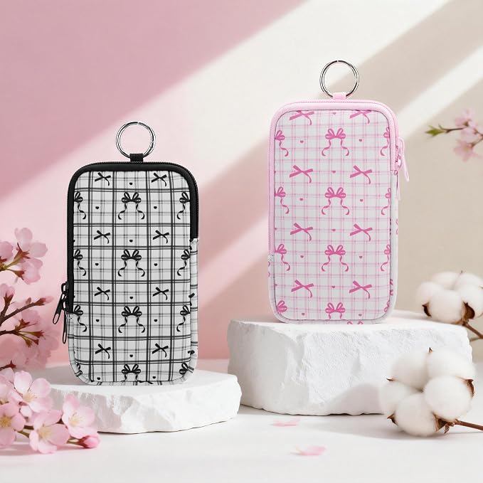 KJQJLY 2 Pack Portable Tampon Organizer Bag Tampon Holder & Storage Case with Zipper for Travel, Discreet Period Bag for Purse, Waterproof Feminine Products Pouch for Women (Bows)