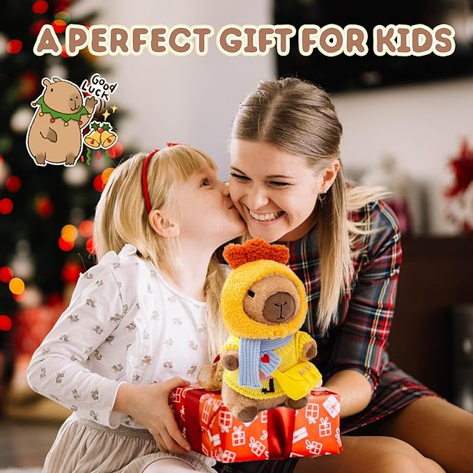 Capybara Plush with 10 Pcs Clothes & Accessories,Christmas Stuffed Animals, 10.2 in Cute Capybara Plush Toys,Birthday Gifts&Dress Up Cute Plushies for Boys/Girls (Chicken-A)