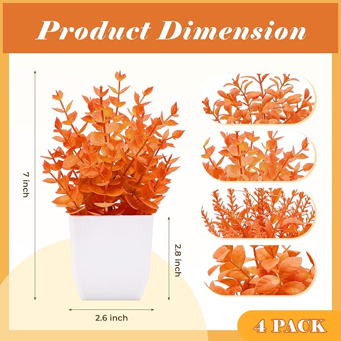 Der Rose 4 Pack Fall Fake Plants in White Pots, Autumn Bathroom Home Decor | Warm orange faux plants, Autumn fall seasonal accents, for shelf windowsill desk bathroom office and Halloween decor