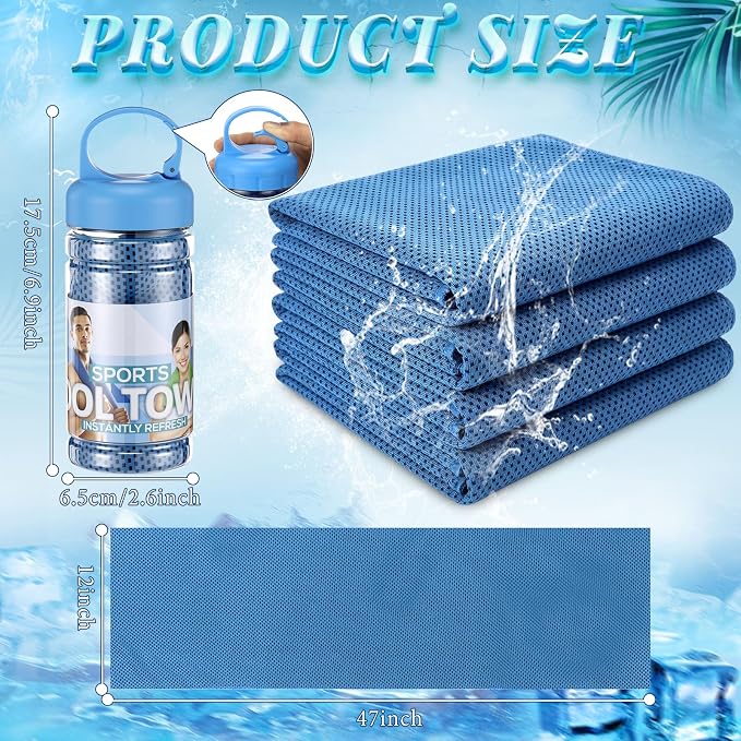 Honoson 10 Pcs Cooling Towels for Neck and Face, 47"x12" Sports Breathable Ice Towels Microfiber Chilly Sweat Rags with Portable Bottle for Gym Golf Athletes Yoga Workout Hot Weather (Dark Blue)