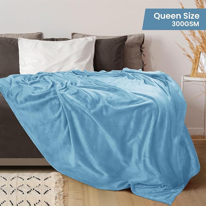Utopia Bedding Soft Fleece Bed Blanket Queen Size Washed Blue (90x90 Inch) | Microfiber Plush Warm Lightweight Breathable Cozy Blanket Anti-Static, All Season Use, Gift for Women and Men