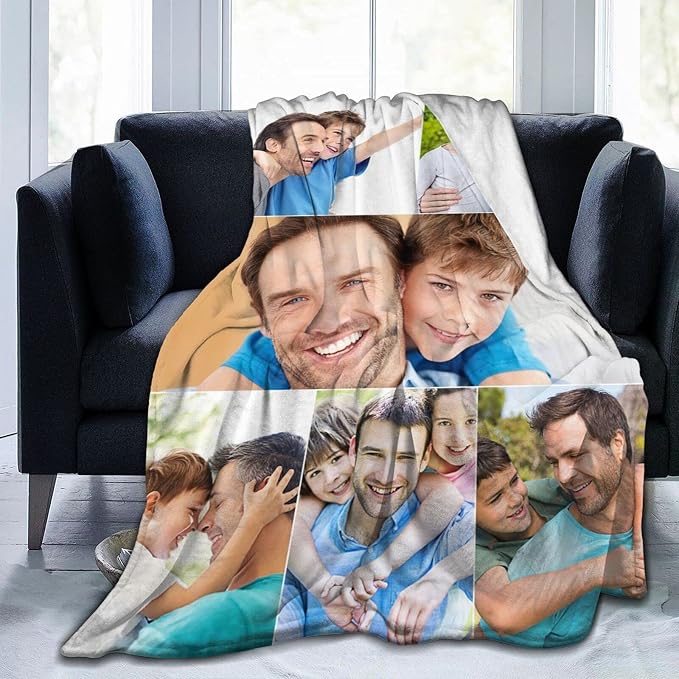 QETXVI Custom Blanket with Photos Text Customized Blanket Personalized Flannel Throw Blankets for Adult Kid Birthday Christmas Halloween Fathers Mothers Valentines Gift - 60"x 80"