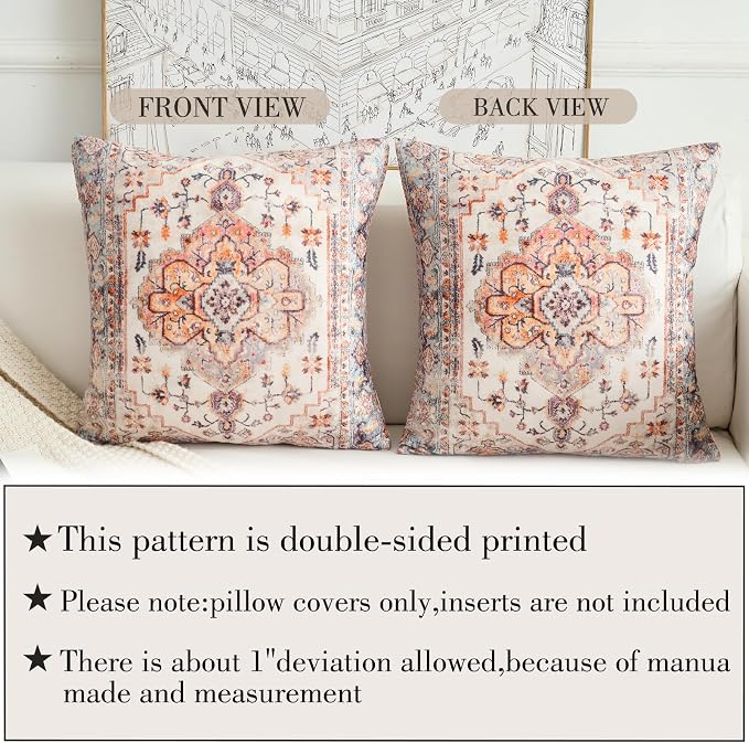 Boho Throw Pillow Covers 24x24 inch Set of 2,Boho Vintage Carpet Pattern Antique Ethnic Decor Double Sided Pattern Cushion Cover Soft Pillow Case Living Sofa Room Bed Square Pillow Cover