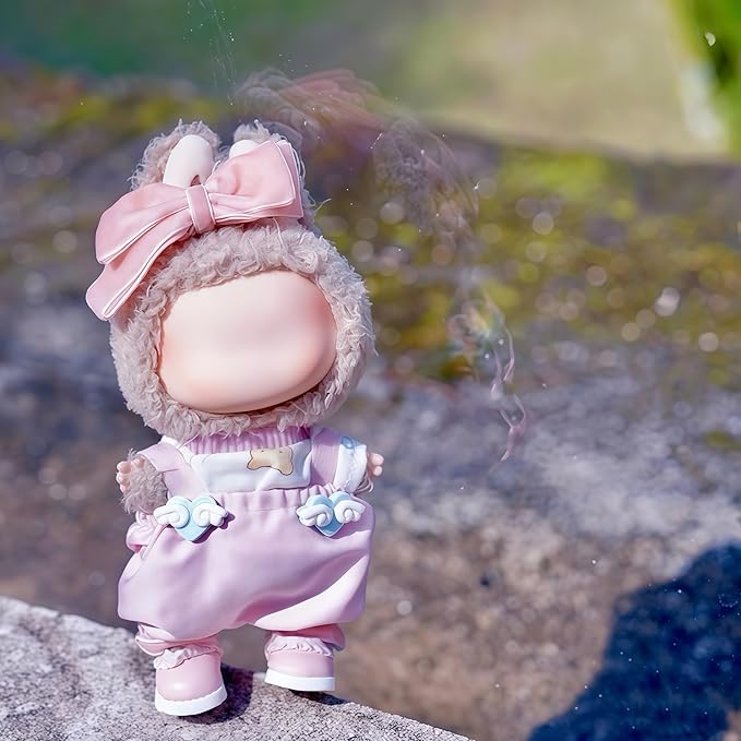 Clothes for Labubu, 4-Piece Includes a top, Pants, Bow Hair and Shoes Accessories Outfit Set for Labubu Doll - 17cm Dolls Clothes Cute & Pink Suit(NO Doll)
