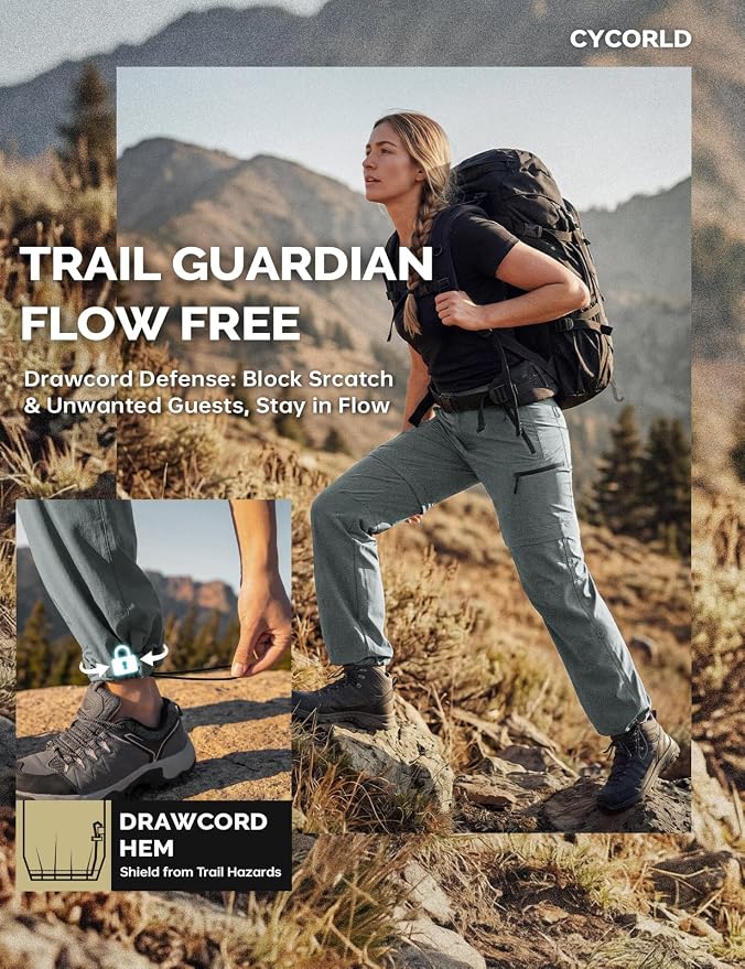 Cycorld Women's-Hiking-Pants-Convertible Quick-Dry-Stretch-Lightweight Zip-Off Outdoor Pants with 5 Deep Pockets