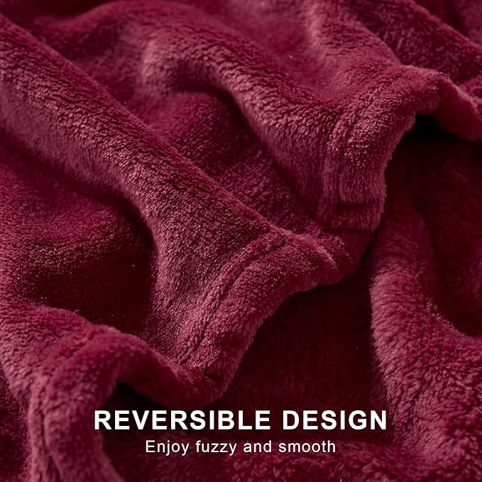 Hansleep King Burgundy Red Fleece Blanket, Soft Flannel Bed Blanket | Fuzzy Cozy Blanket 90x108 Inches, Multi-use for Bed, Sofa, Couch, Travel, Camping, All Season Warm Lightweight Cover