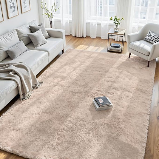 6x9 Area Rug for Living Room, Ultra Soft Fluffy Beige Rugs for Bedroom, Non Slip Large Shag Carpet, Fuzzy Plush Nursery Rug, Thick Washable Indoor Floor Carpets for Kids Office Dorm Home Decor