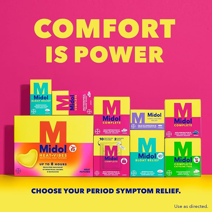 Midol Long Lasting Relief 20ct: Midol Long Lasting Relief, Menstrual Symptom Reliever & Fever Reducer, Caplets with Acetaminophen for Menstrual Pain Relief - 20 Count (Packaging May Vary)