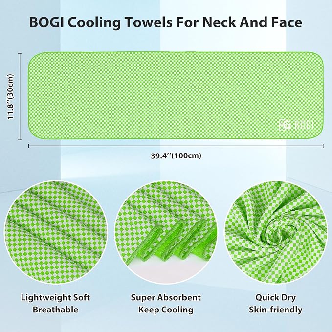 BOGI Cooling Towels for Neck and Face, Soft Breathable Cool Towel for Instant Cooling Stay Cool for Yoga, Sport, Gym, Camping, Running & More Activities