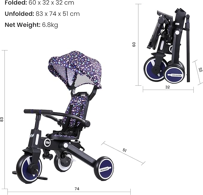 Adventure Pro Summer Edition - Foldable Tricycle for Toddlers-Big Canopy, Basket,Travel Backpack and Parent Bag - Toddler Tricycle for Ages 10 Months to 5 Years (Sunny Grape/Purple)