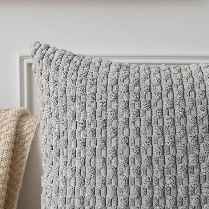 Kevin Textile Soft Corduroy 14"x22" Lumbar Pillow Cover 1 Pack, Light Grey | Boho Stripe Plush Corduroy Decorative Oblong Cushion Cover Modern Farmhouse Home Decor for Sofa Couch Bed Chair