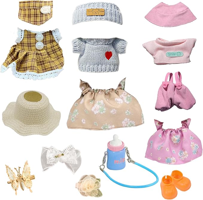 17cm Doll Clothes Set (No Doll) –5-Pack Handmade Outfits with Accessories for 6.7” Dolls, Premium Cotton Clothing with Gift-Ready Packaging, Perfect for Dress-Up and Collectors (FH5, 5)