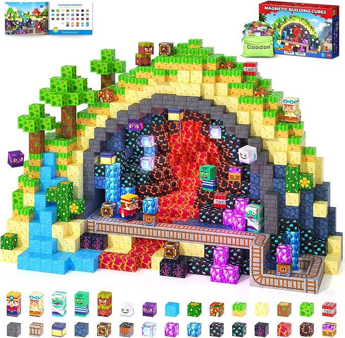 150PCS Magnetic Blocks, Build Mine Magnet World Set, Toddler Outdoor Toys STEM Construction Building Blocks Toy, Magnetic Tiles Sensory Kids Toys for 3+ Year Old Kids Boys Girls Ages 3 4 5 6