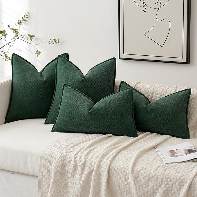 MIULEE Pack of 2 Green Decorative Chenille Pillow Covers 20x20 Inch | Soft Couch Throw Pillows,Farmhouse Cushion Covers with Elegant Design for Sofa,Bedroom,Living Room,Spring Home Decor