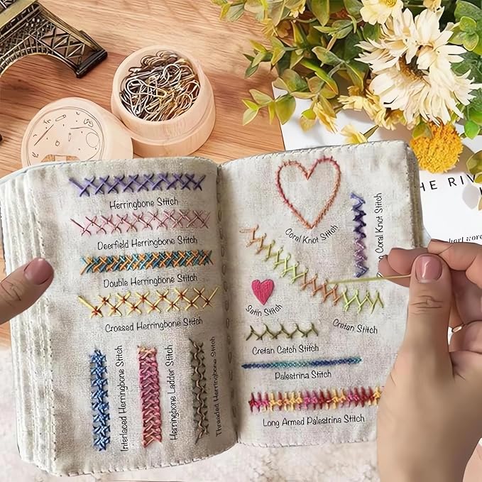 Embroidery Stitch Book Kit, 2026 New Embroidery Book, Complete Sewing Tools & Tutorials for Beginners, Portable DIY Kit with Floral Motifs, Ideal Gift for Craft Lovers & DIY Enthusiasts (1 Set)