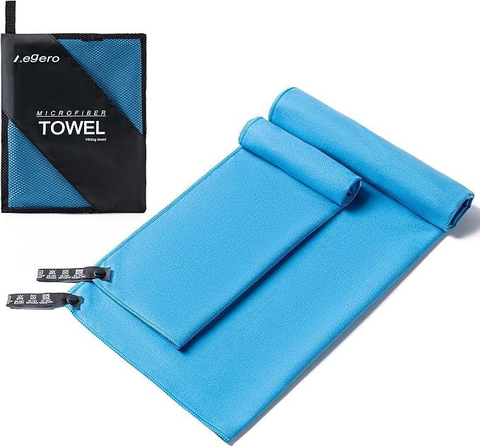 Aegero Camping Towel,2 Pack Microfiber Travel Sports Towel,Quick Dry-Super Absorbent-Ultra Compact-Ultra Soft-Lightweight.Suitable for Gym,Yoga,Trip,Beach,Shower,Backpacking,Pool(Blue)