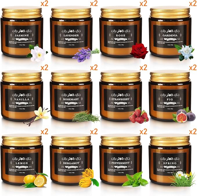 24 Packs Scented Candles for Home, 3.05oz，Soy Wax Aromatherapy Candles with 12 Fragrances, Smokeless Natural Essential Oil Candles for Relaxation, Gifts, Parties, Yoga,Home Decor