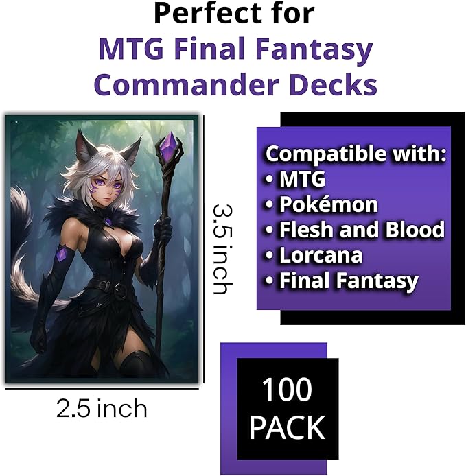 Anime Cat Warlock Card Sleeves 102 Pack – Compatible with MTG & TCGs – Perfect for Y'shtola, Night’s Blessed & Final Fantasy Commander Decks – Premium Card Game Sleeves for Magic