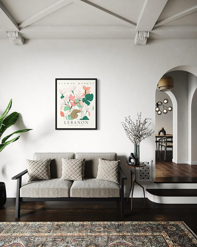 Lebanon Flower Market Art Print Poster, Wall Art Floral Painting Botanical Decor for Bedroom, Kitchen, Bathroom Livingroom Decoration 82B (Lebanon, 10"L x 8"W, Black Frame)