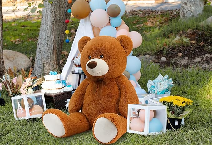 MorisMos Giant Teddy Bear Stuffed Animal 4 Ft,51'' Big Brown Teddy Bear for Girlfriend Boyfriend Wife Mom Fiancée Valentine's Gift,Large Stuffed Bear Plush for Christmas Birthday Baby Shower,Brown