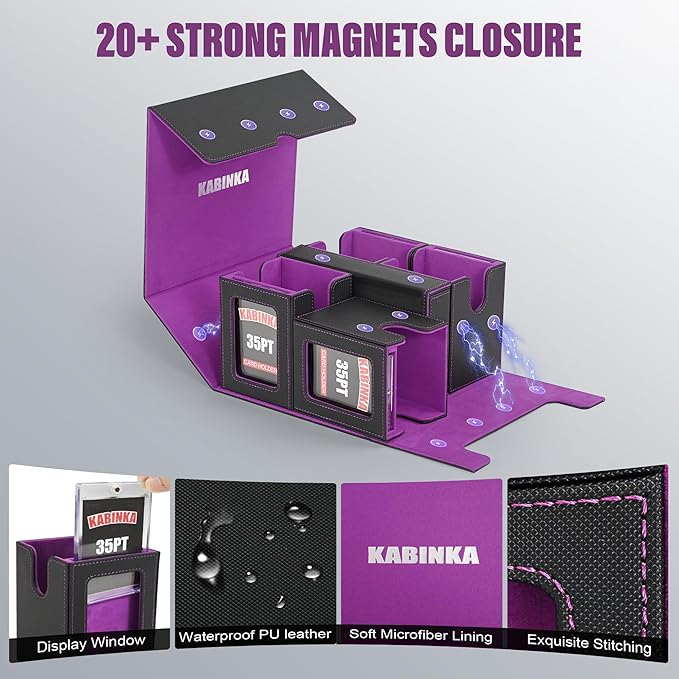 Kabinka Card Deck Box for MTG Commander, Holds 400+ Double-Sleeved Cards, 5 IN 1 Detachable Card Case with Dice Tray, Fits Magic/TCG Cards, 4 Magnetic Card Holders & Dividers (Black Purple)