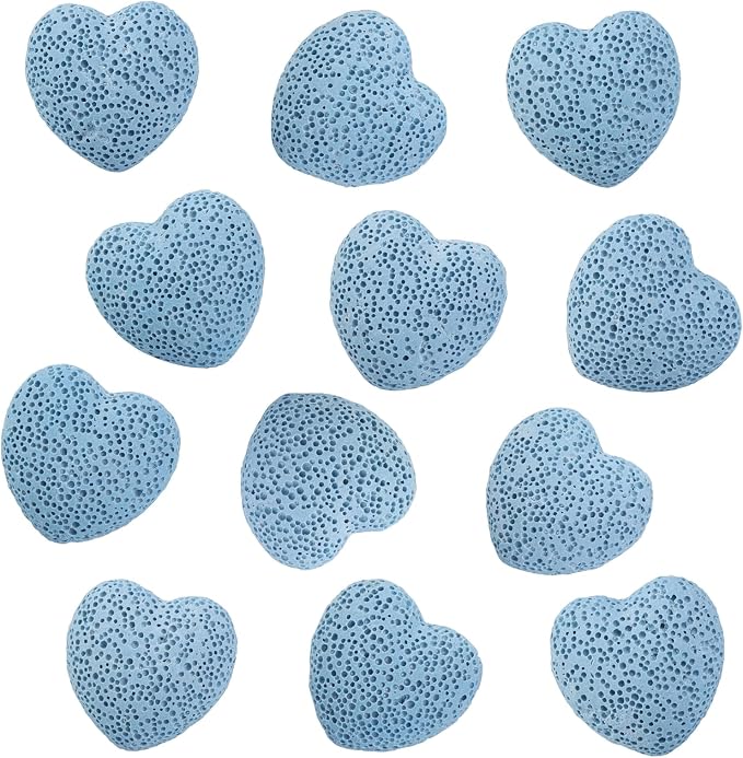 rockcloud Blue Lava Rock Stone Heart Shape Pocket Stones Dyed Lava Rocks Aromatherapy Essential Oil Diffuser Set, 0.9 Inch, 10 Pcs