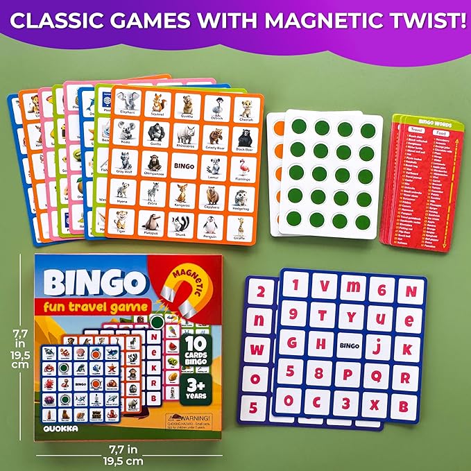 QUOKKA Magnet Game for Kids 3-5 - Bingo Game Kids Ages 4-8 - Travel I Road Trip I Plane I Car Ride - Magnetic Toddler Travel Toys