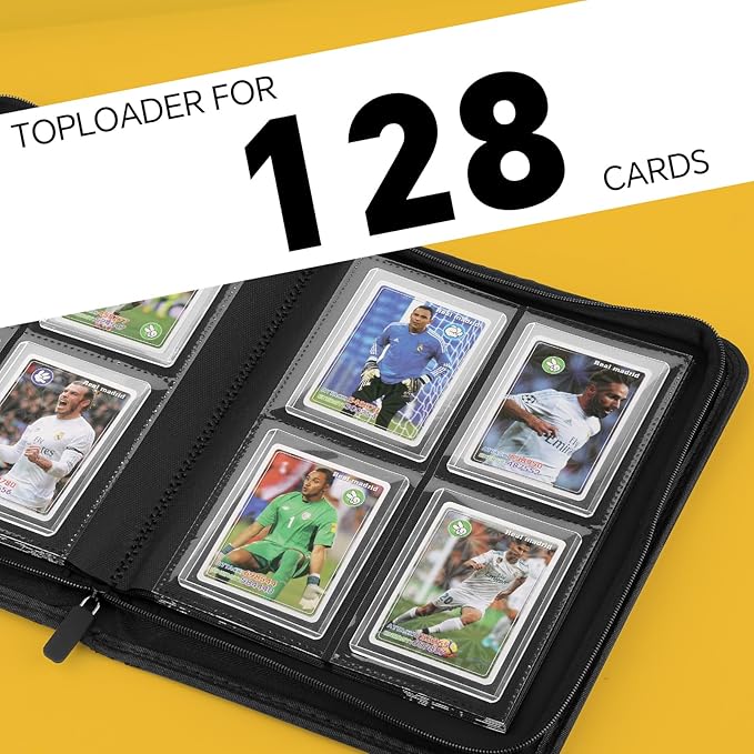 Toploader Binder,Toploader Hard Cases, 4-Pocket Pages Sleeves Hold up 128 Cards.Toploader Card Binder with Sleeves for “3×4” rigid，Card Holder(blue)