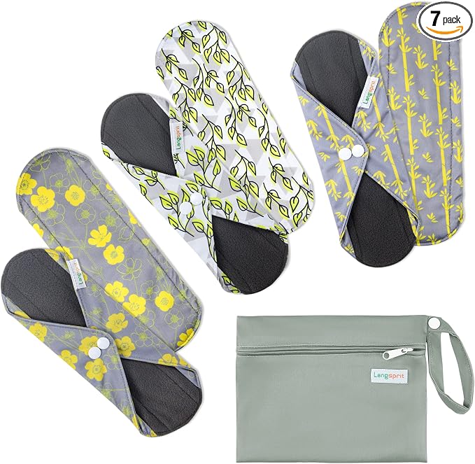 7pcs Set 1 pc Mini Wet Bag +6pcs Absorbent Reusable Sanitary Pads/Washable Cloth Menstrual Pads（Spring,L…