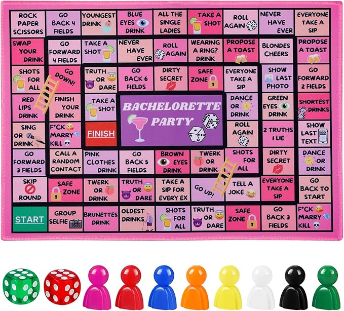 Fofeadm Bachelorette Party Drinking Games for Adults, Rubber Mat Drinking Board Game, Funny Party Interactive Drinking Games for Girls Night, Bachelorette Party, Age 21+, 2-8 Players