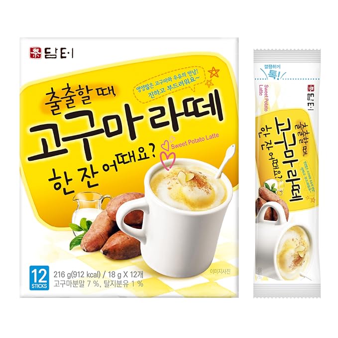 Damtuh Sweet Potato Latte Powder, 18g x 12 Sticks – Korean Goguma Latte Mix, Creamy Instant Drink, Caffeine-Free