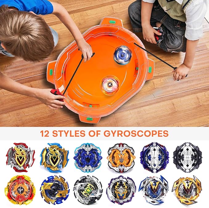 COCOFOX Burst Set, 12 Battling Tops 3 Launcher and 1 Stadium, Toys for 6 Year Old Boys & Girls & Up (Amazon Exclusive) Orange