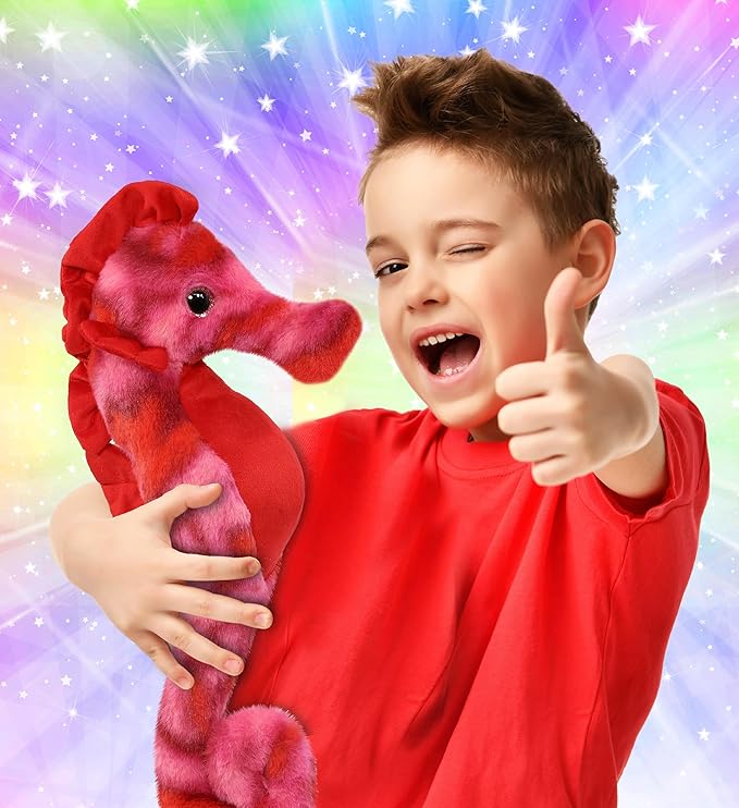 DolliBu Pink Tie-Dye Seahorse Super Soft Stuffed Animal, Cute Realistic Stuffed Animals for Girls, Boys, Adults Animal Gifts, Kids Nursery Decor for Newborn, Cuddly Soft Baby Plush Toys - 15 Inches