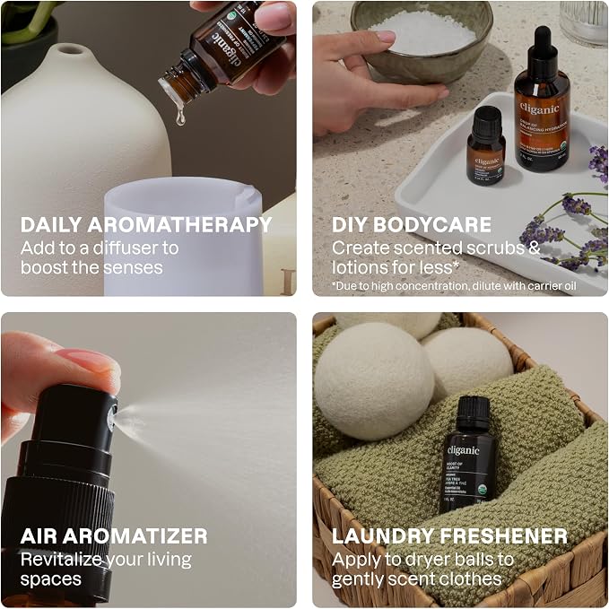 Cliganic Organic Essential Oils Gift Set (Top 4 - The Basics - Pack of 2), 100% Pure Natural Aromatherapy - Peppermint, Eucalyptus, Tea Tree & Orange