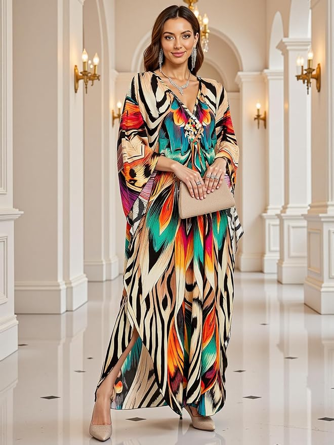 Mumu Dresses for Women Plus Size, Bohemian Kaftan Beach Cover Up Long Maxi Nightgown Soft Loungewear