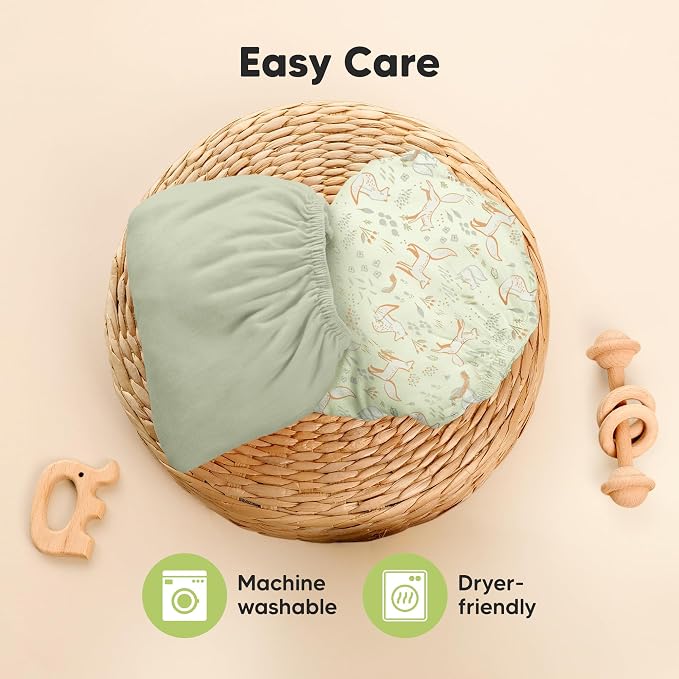 Pack and Play Sheets Fitted - 2-Pack Mini Crib Sheets for Pack N Play Mattress 38x26, Soft & Cozy, Neutral Toddler Playard Bedding, Snug Fitted Mini Baby Crib Mattress Cover Boy, Girl (Foxtrot)