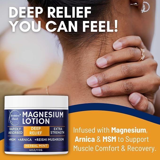 Relief Arnica Massage Oil & Magnesium Cream Set by Brookethorne Naturals – Deep Relief for Sore Muscles, Joints & Massage Therapy – Topical Magnesium Lotion + Arnica Body Oil – 2 Pack