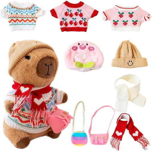 Capybara Plush with 10 Pcs Clothes & Accessories,Christmas Stuffed Animals, 10.2 in Cute Capybara Plush Toys,Birthday Gifts&Dress Up Cute Plushies for Boys/Girls (Spring-A)