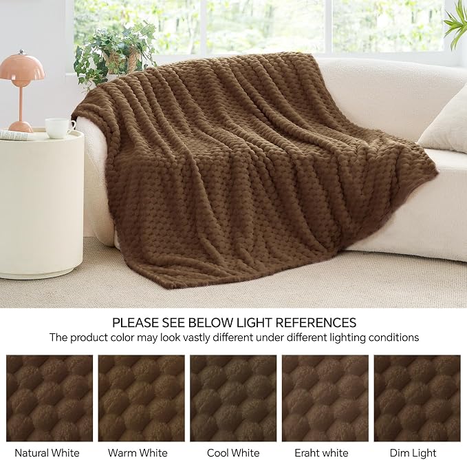 BEDELITE Brown Twin Blanket for Couch, Soft Cozy Gifts for Women, 60 * 80 | 3D Jacquard Decorative Fleece Blanket, Super Soft Plush Throws, Cute Birthday Gift for Women & Men, Suitable for All Seasons