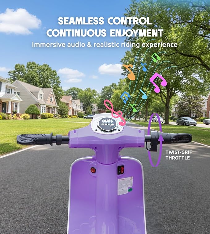 Kids Motorcycle, 2 Wheel Electric Motorcycle for Girls Ages 8-14, 24V Ride on Toys with Music, Story, Headlight, 3 Speed Options, Up to 60min Ride Time, for Riders up to 143 lbs, Easy Assemble, Purple